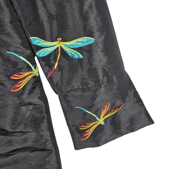 La Cera Dragonfly Embroidered Jacket Womens Small Black Longline Art to Wear - Picture 6 of 12